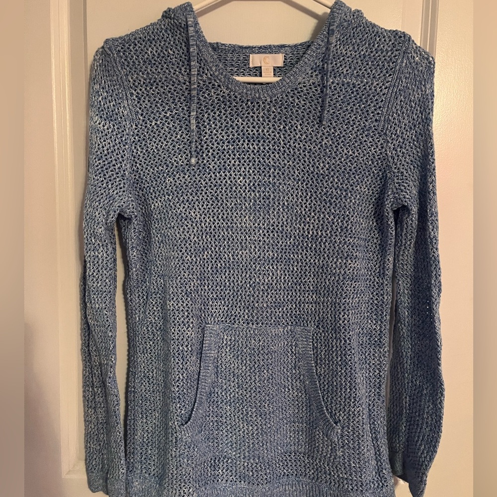 A blue knit pullover